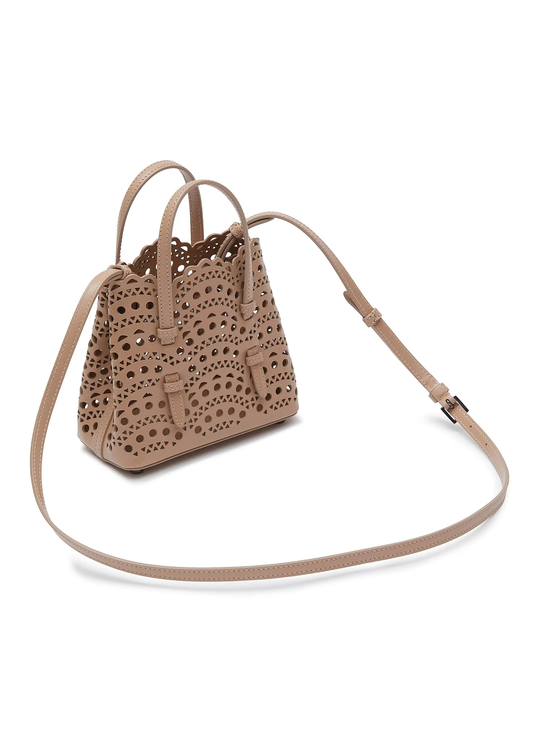 -----------ALAÏA ---- ------------BEIGE ----‘MINA’ 16 VIENNE PERFORATED CALFSKIN LEATHER TOTE BAG --