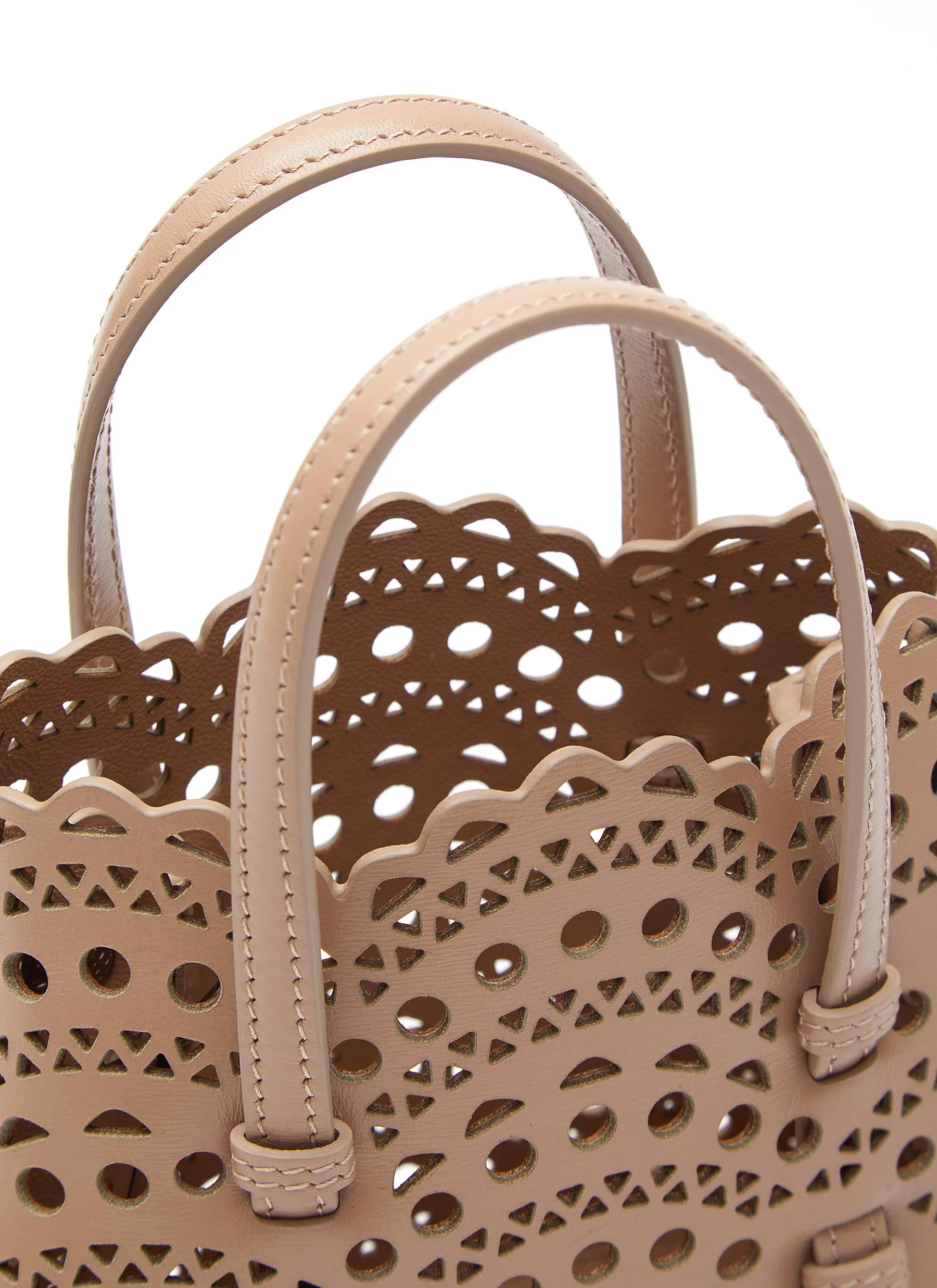 -----------ALAÏA ---- ------------BEIGE ----‘MINA’ 16 VIENNE PERFORATED CALFSKIN LEATHER TOTE BAG --