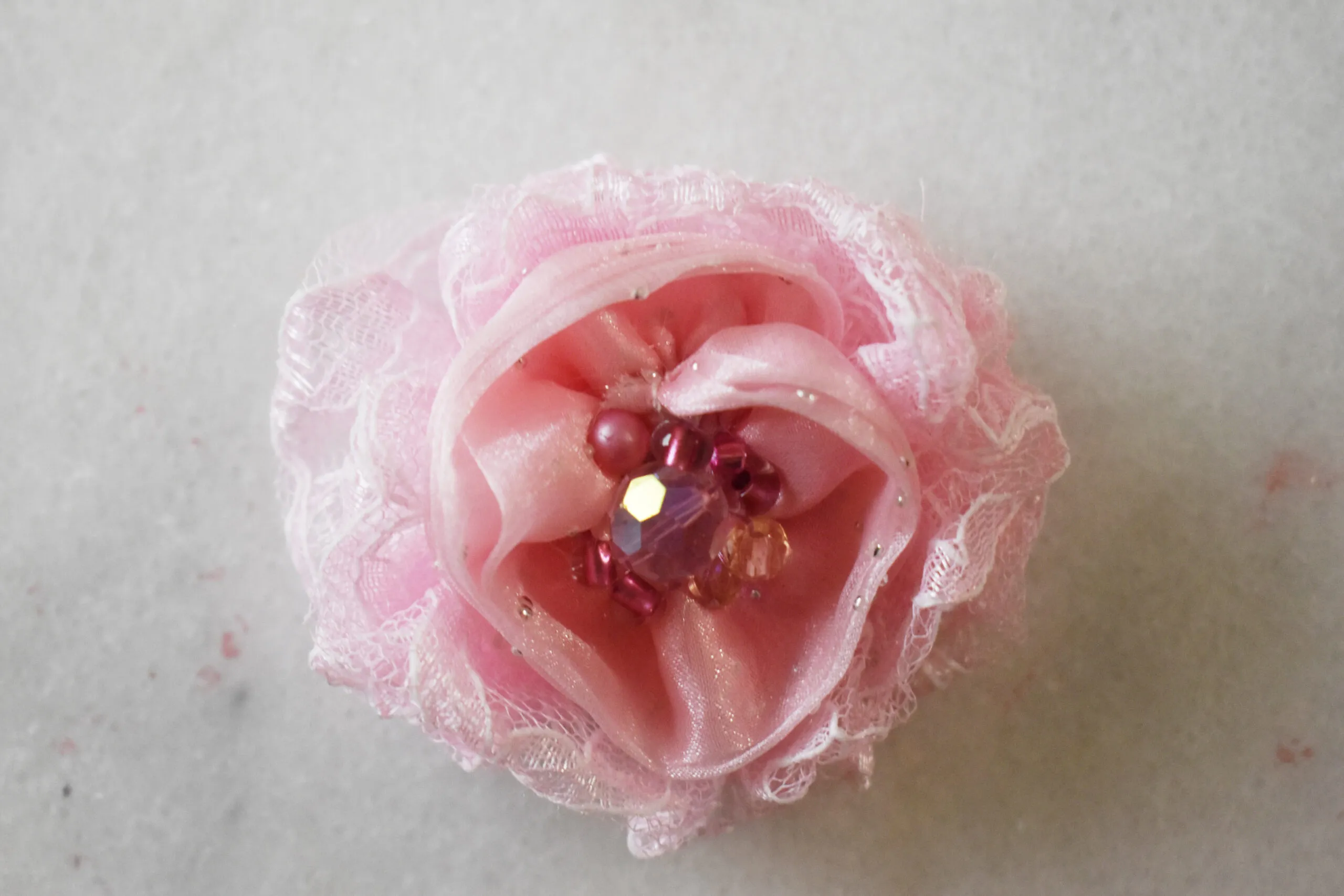 2 fabrics pink floral hair clip