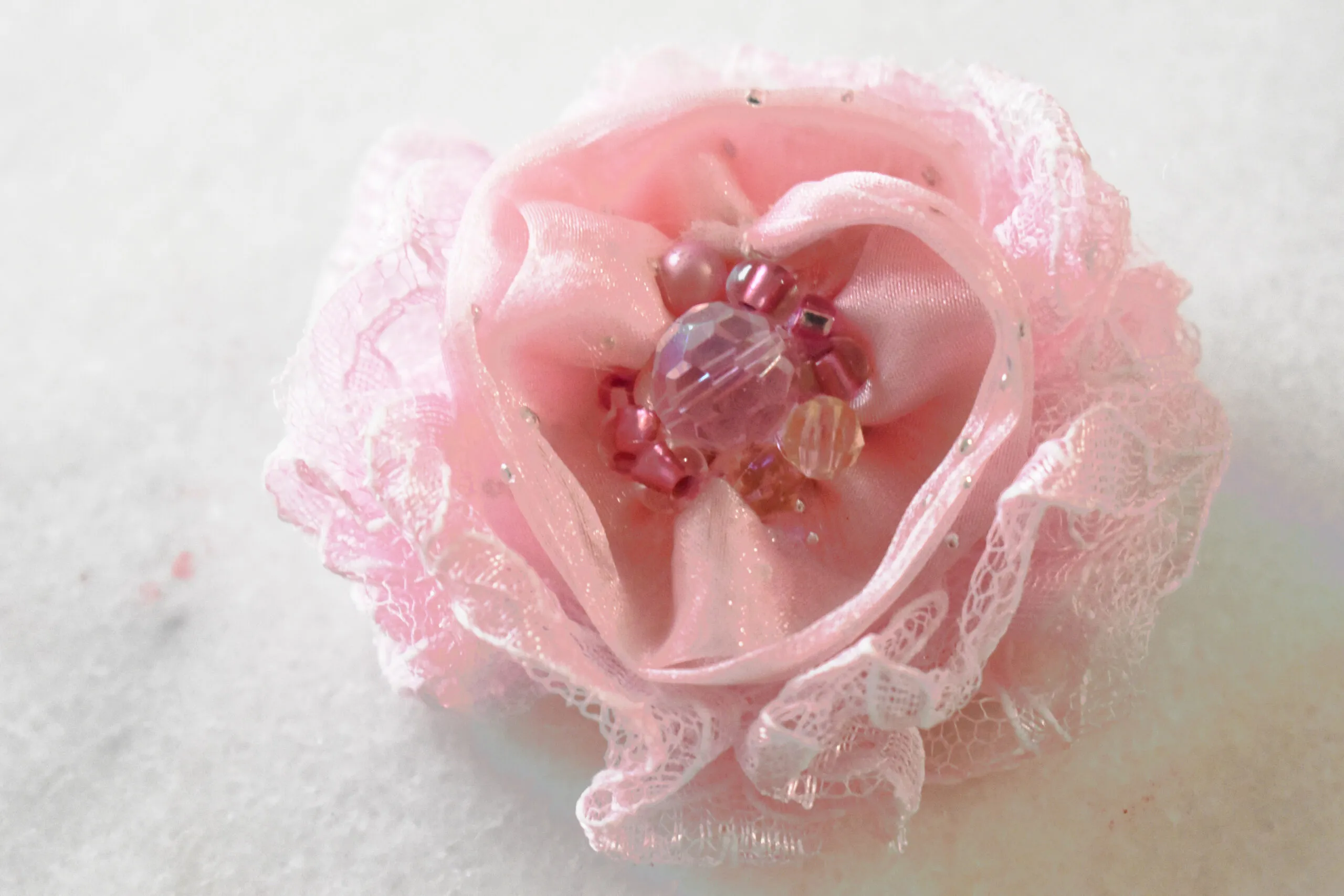 2 fabrics pink floral hair clip