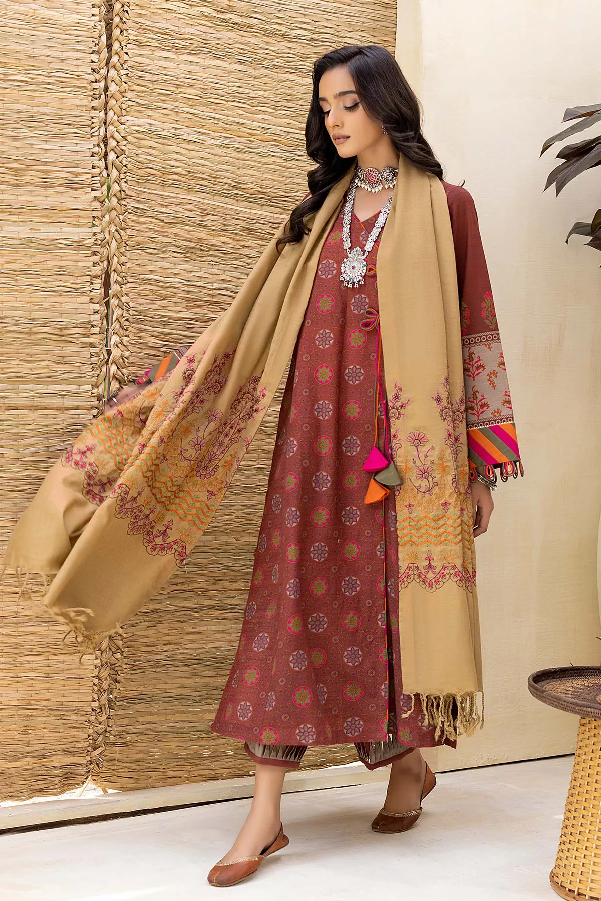 3-Pc Unstitched Khaddar With Embroidered Pashmina Shawl CKD22-04