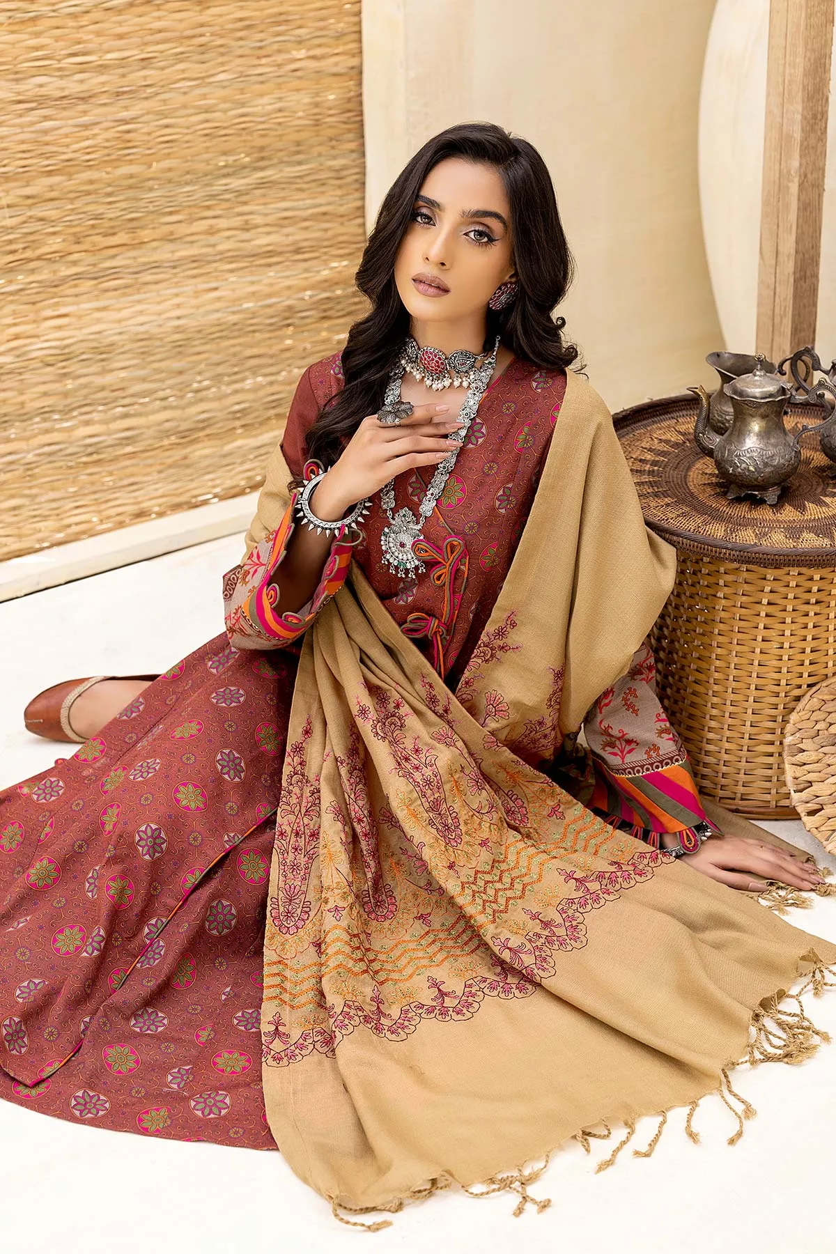 3-Pc Unstitched Khaddar With Embroidered Pashmina Shawl CKD22-04