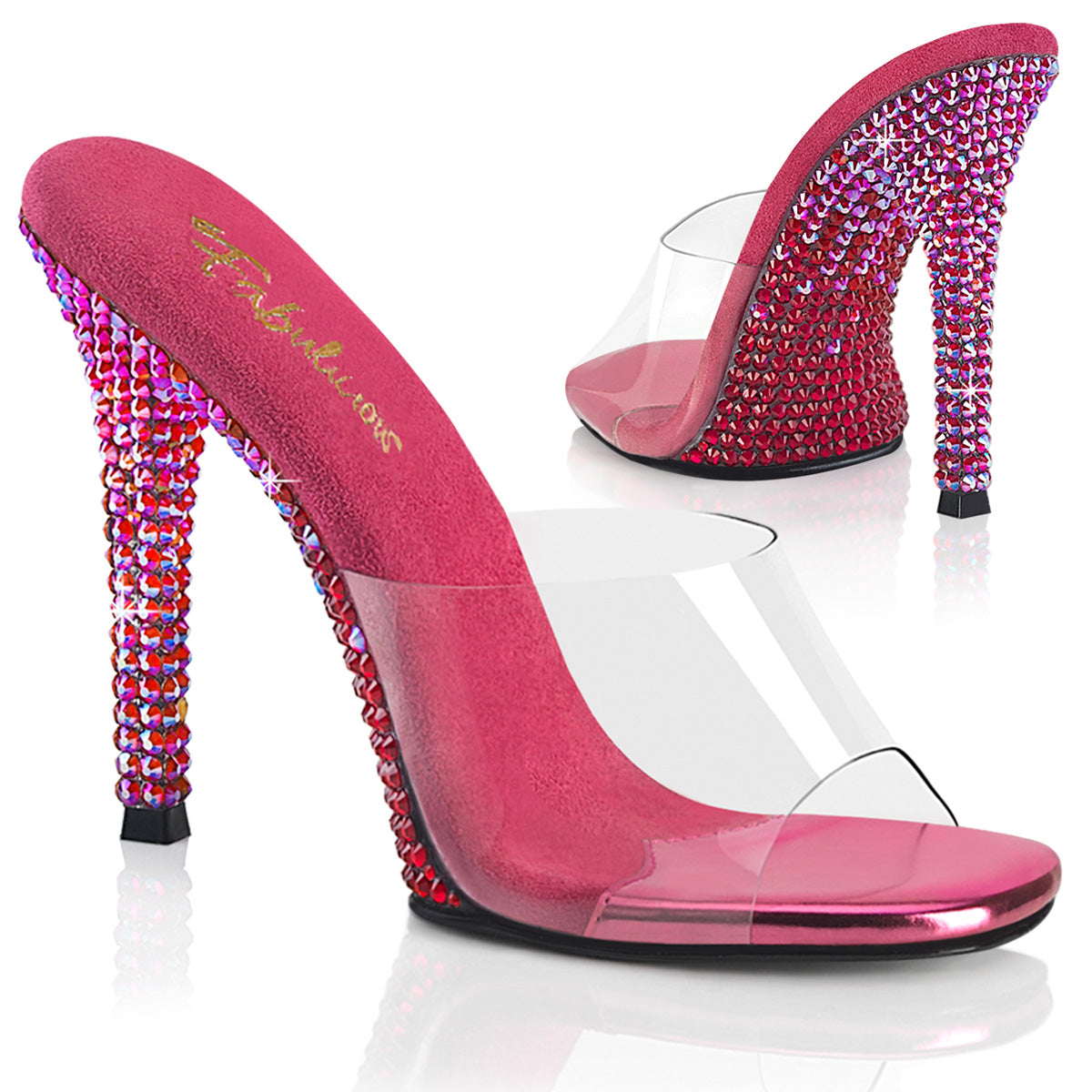 4 Inch Heel GALA-01DMM Clear Fuchsia Rhinestone