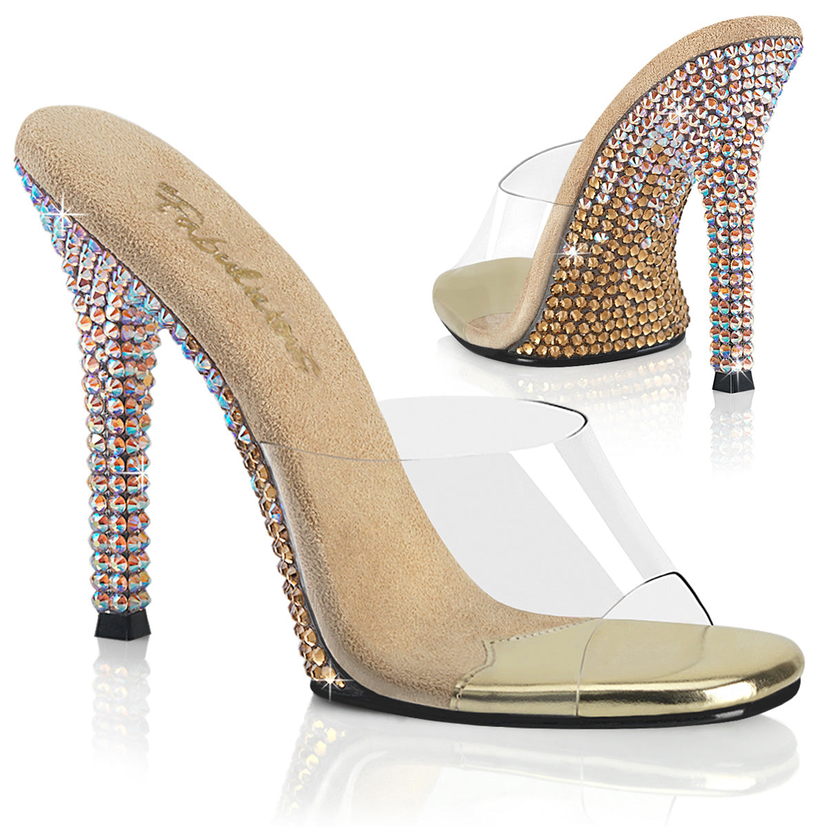 4 Inch Heel GALA-01DMM Clear Gold Rhinestone