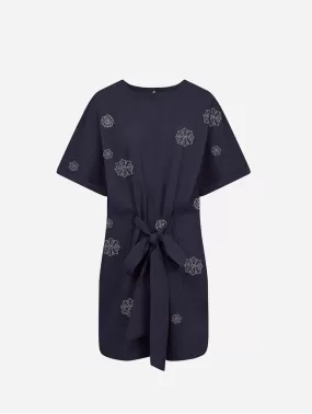 Akina Women's Embroidered Organic Cotton Dress | Navy