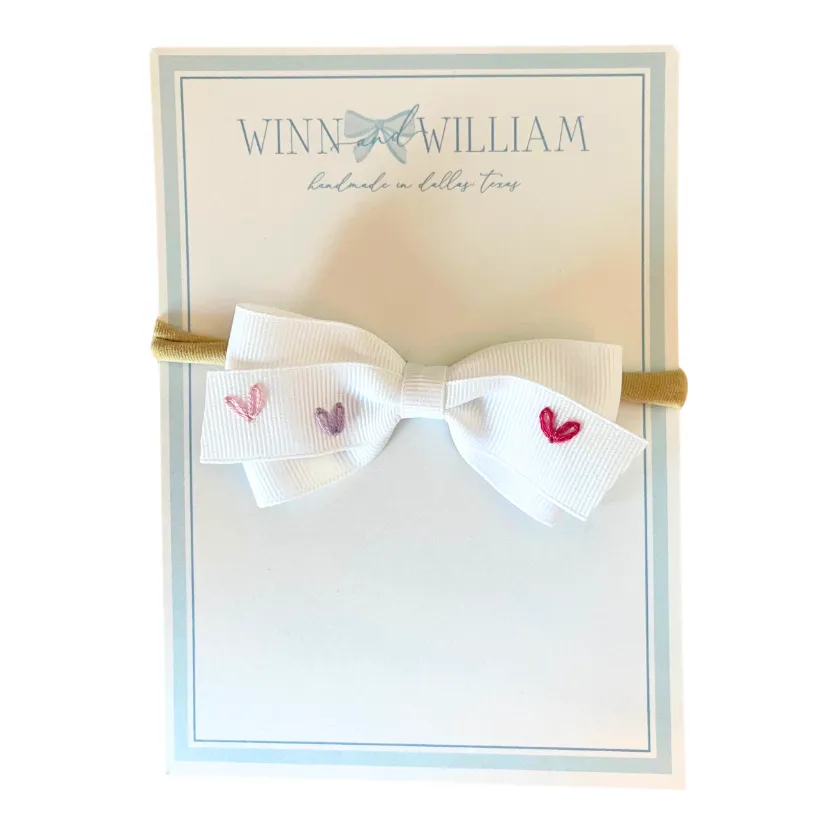 Baby Headband With Hearts- White