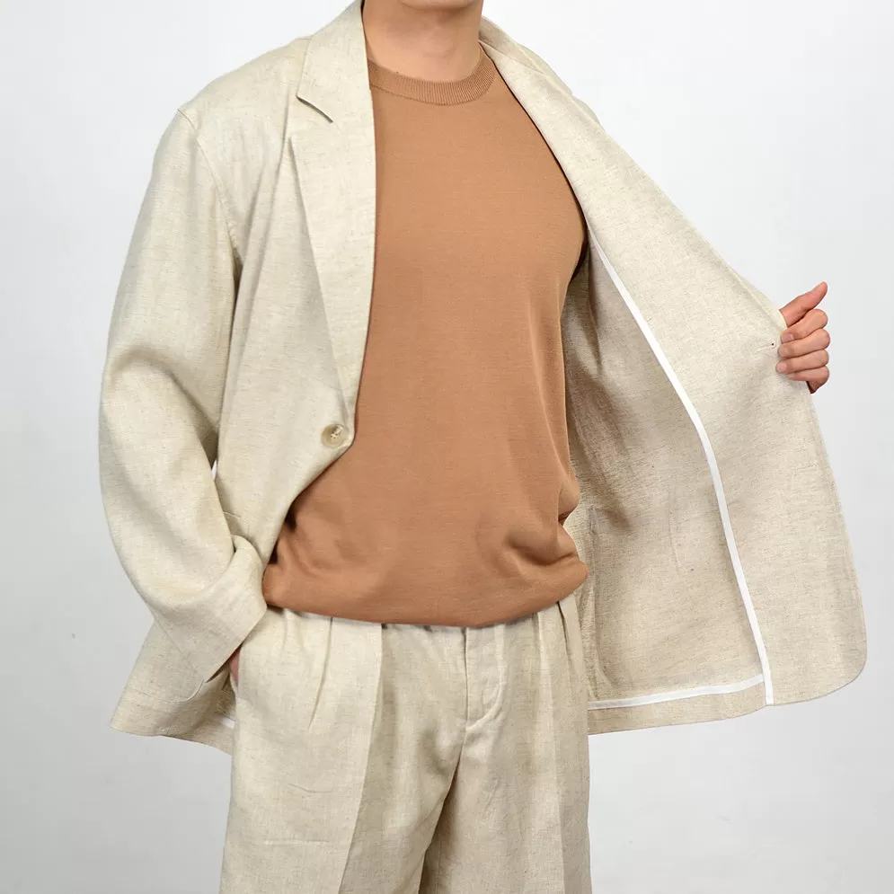 Beige Herringbone Linen Jackets For Mens Blazers Summer Korean Suits