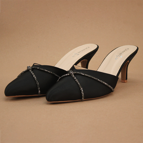 Black Fancy Heel Slippers for Women