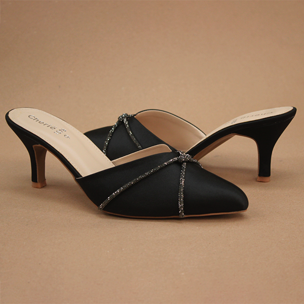 Black Fancy Heel Slippers for Women