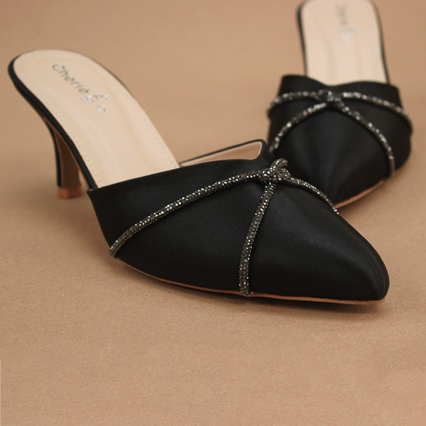 Black Fancy Heel Slippers for Women