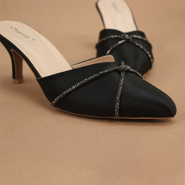 Black Fancy Heel Slippers for Women