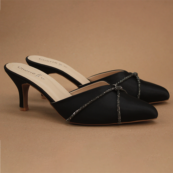 Black Fancy Heel Slippers for Women