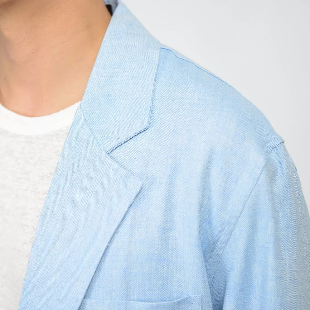 Blue Herringbone Linen Jackets For Mens Blazers Summer Korean Suits