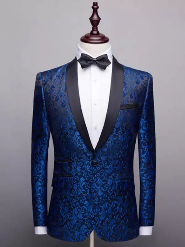 Blue Jacquard Two Piece Tuxedo Suit