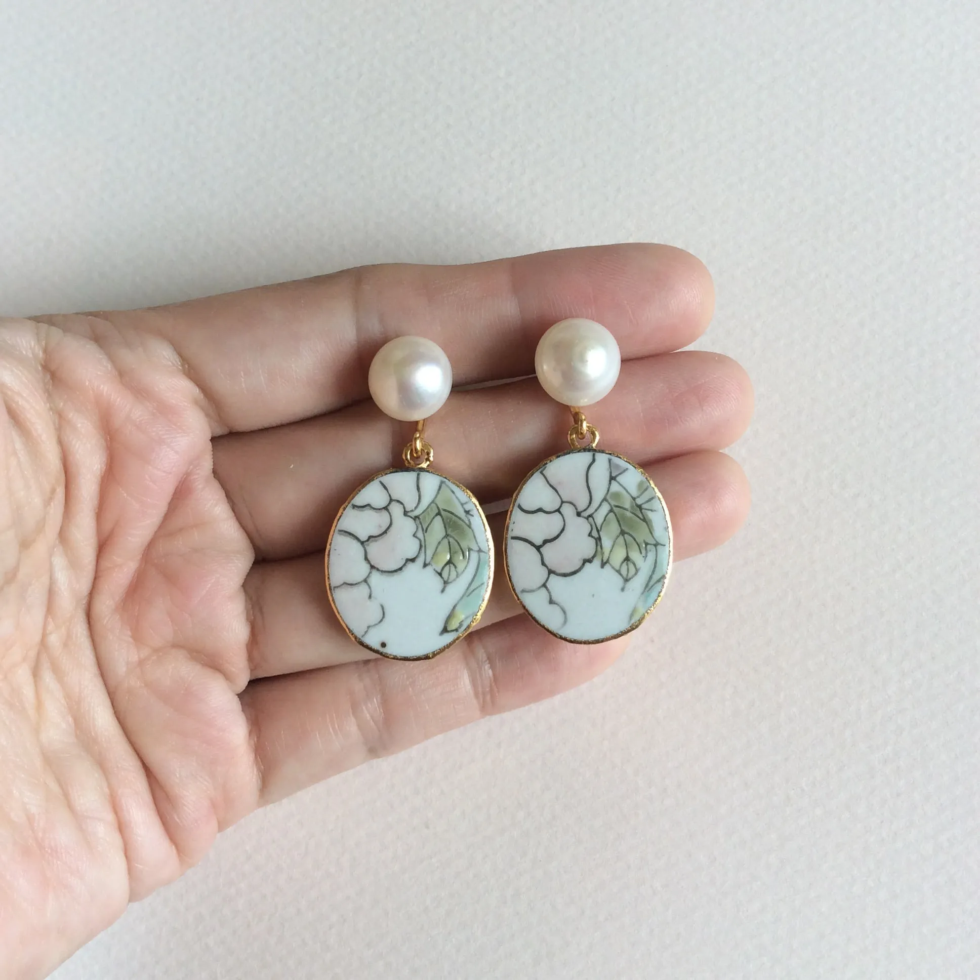 Blush pink floral porcelain earrings