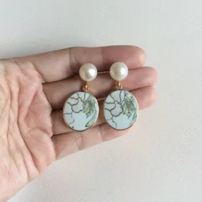 Blush pink floral porcelain earrings