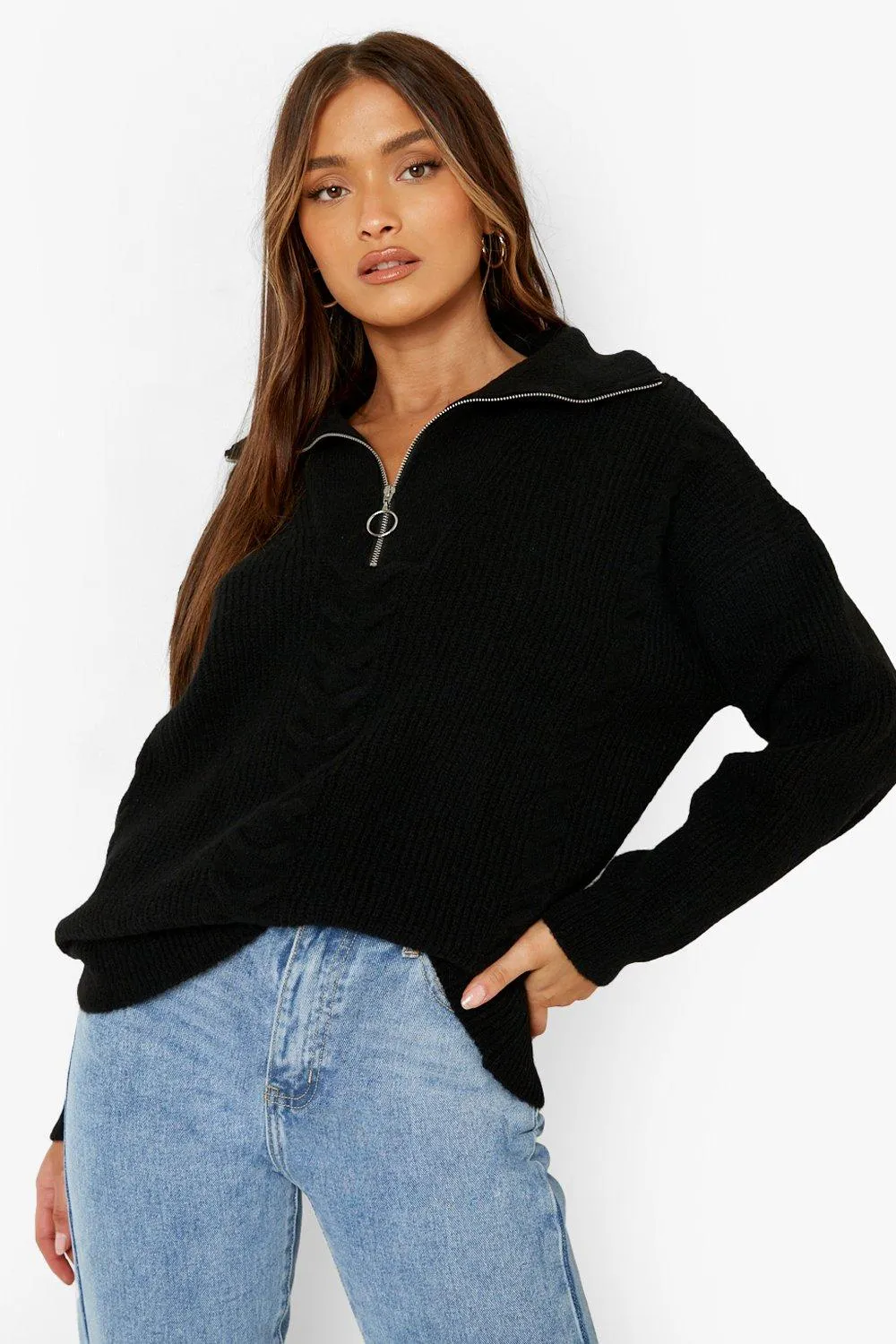 Cable Knit Chunky Grandad Collar Sweater