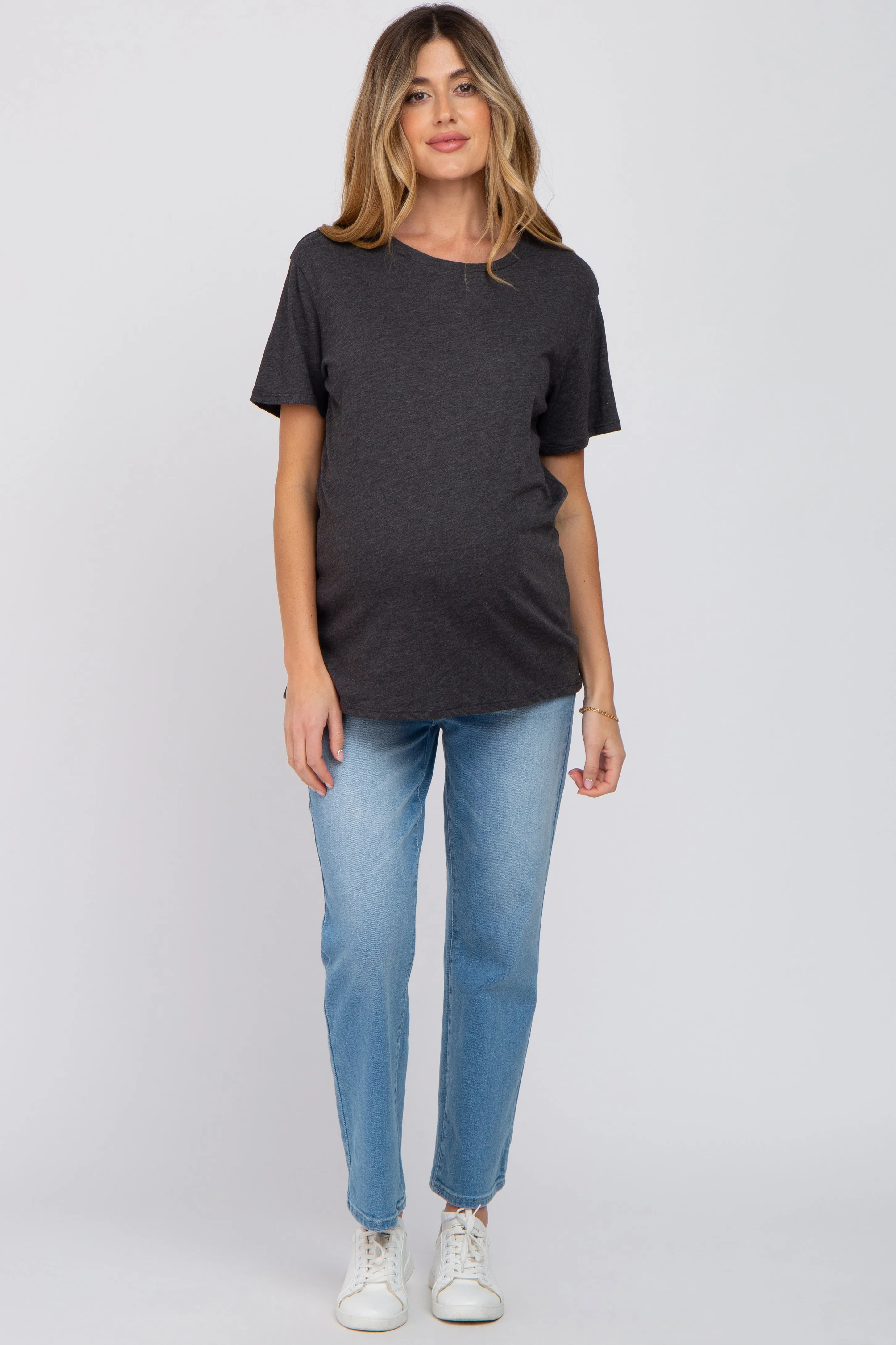 Charcoal Oversized Short Sleeve Maternity Top