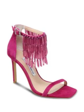 CHARLES DAVID Womens Pink Beaded Fringe Padded Ankle Strap Enrich Open Toe Stiletto Buckle Leather Dress Heeled M