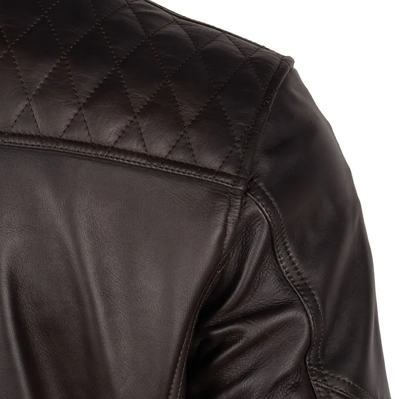 Chocolate Brown Retro Style Biker Leather Jacket