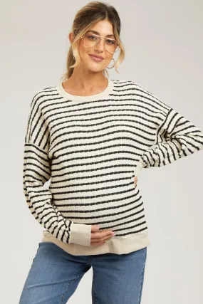 Cream Striped Textured Long Sleeve Maternity Top