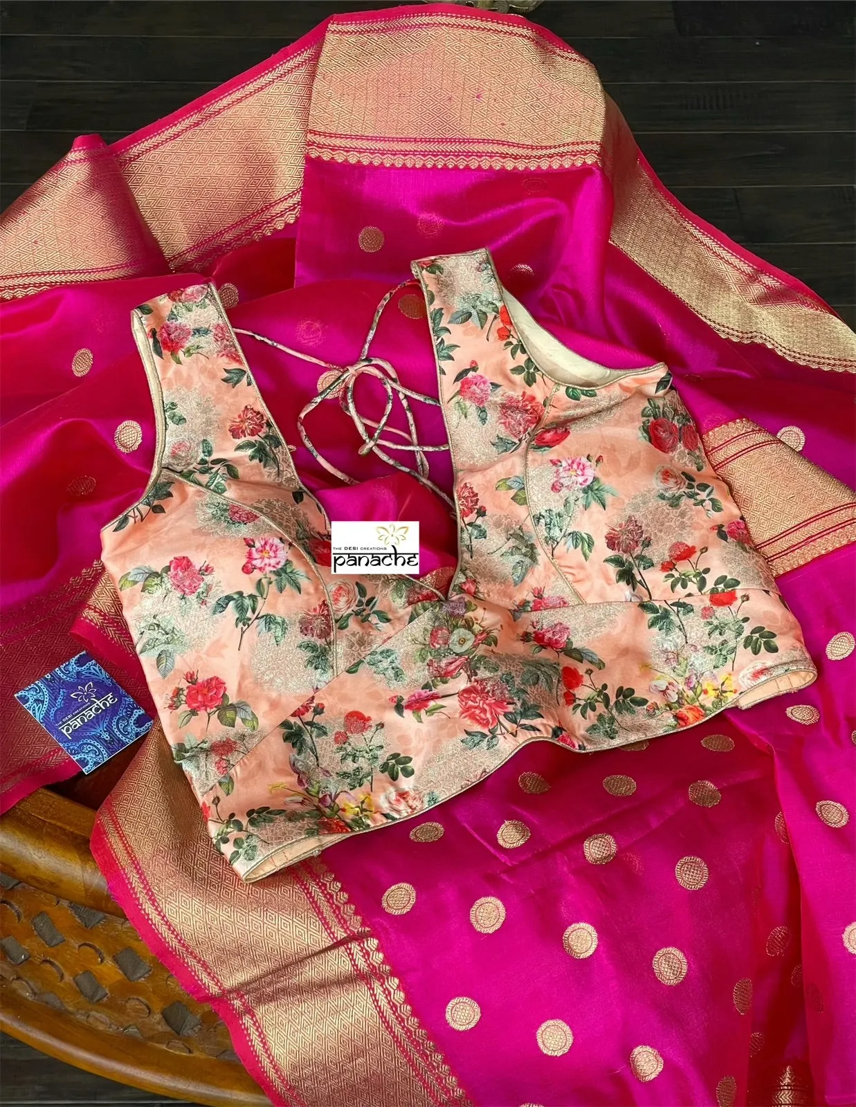 Designer Blouse - Peach Pink Floral