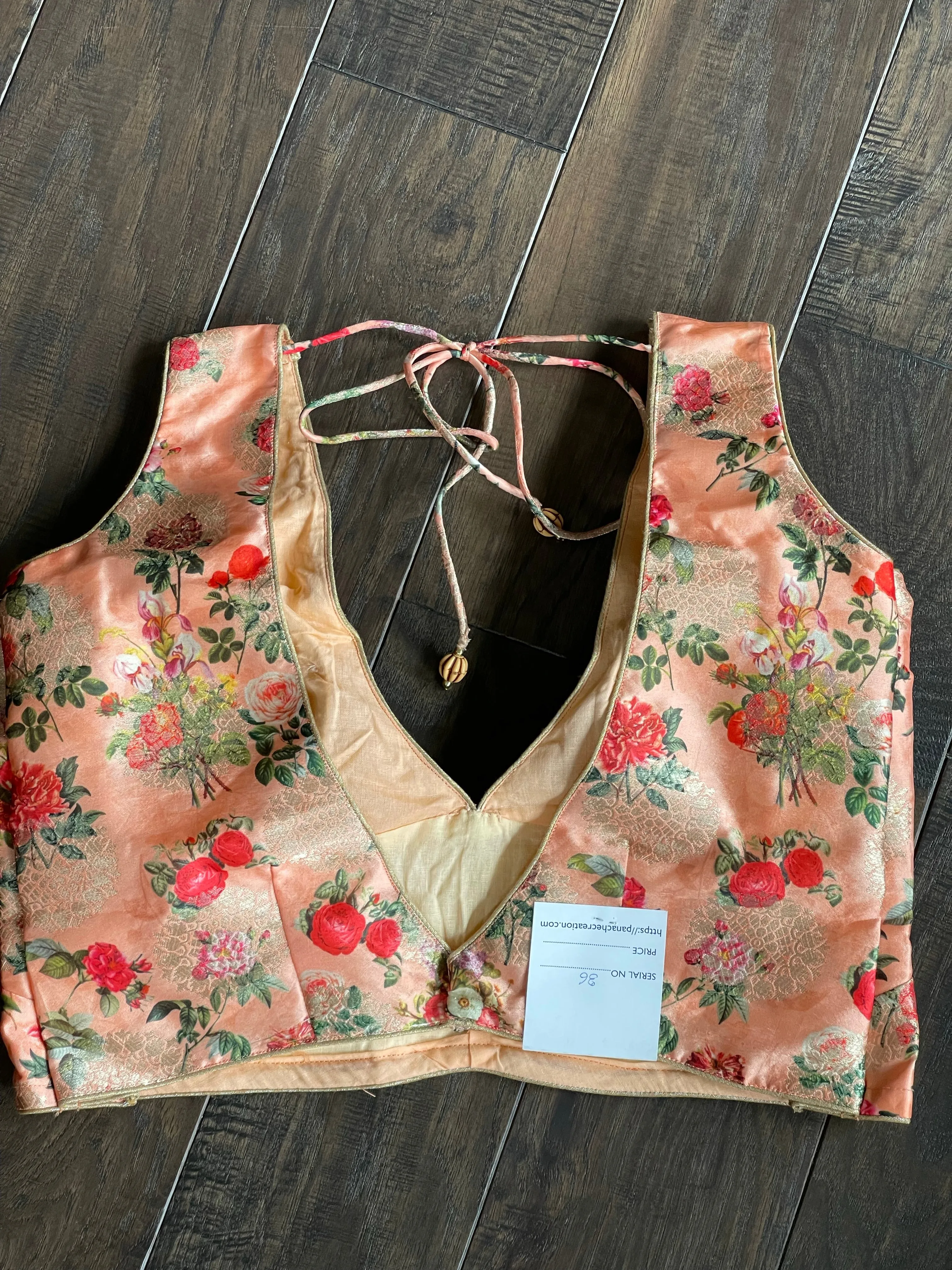 Designer Blouse - Peach Pink Floral