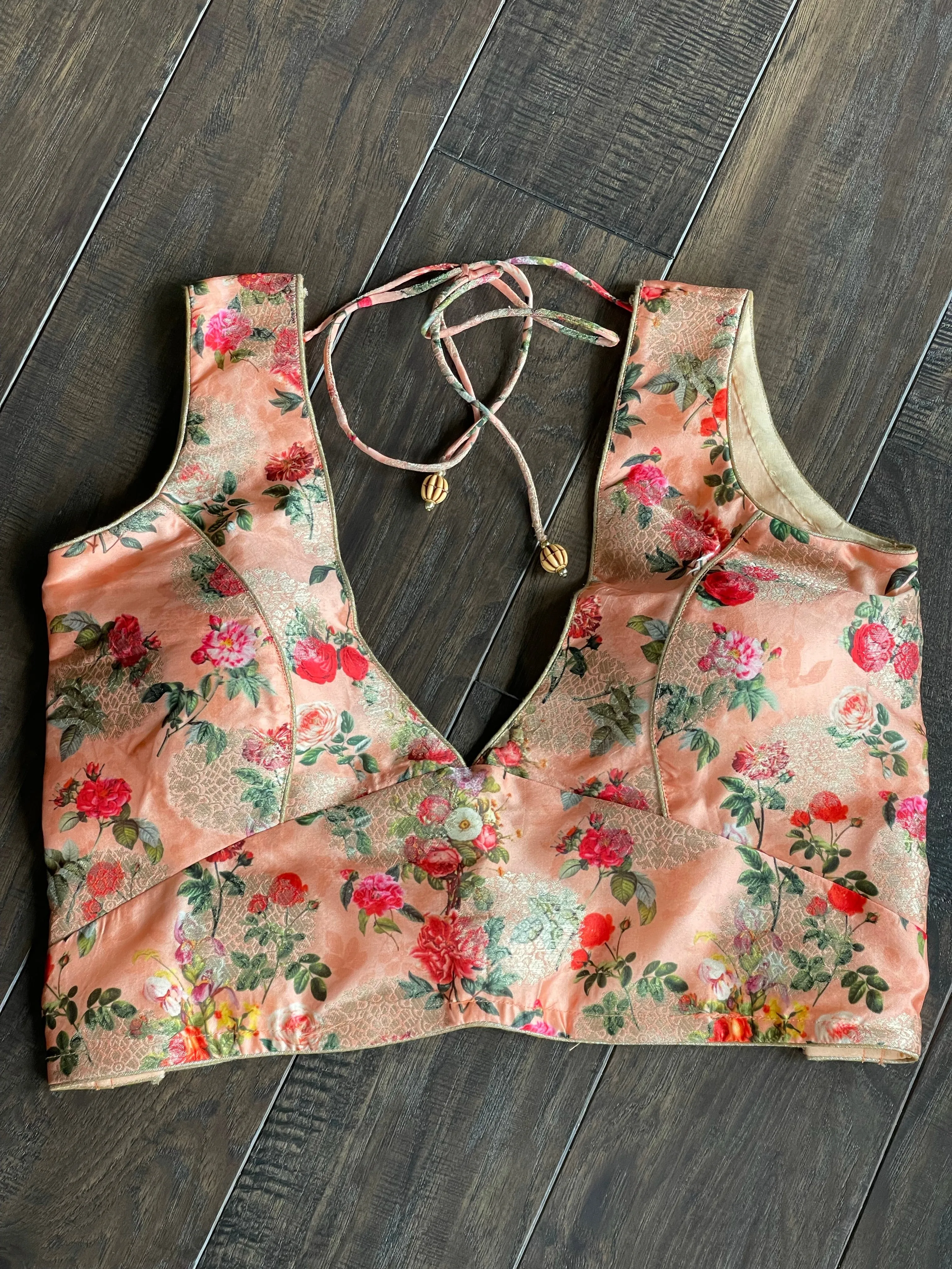 Designer Blouse - Peach Pink Floral