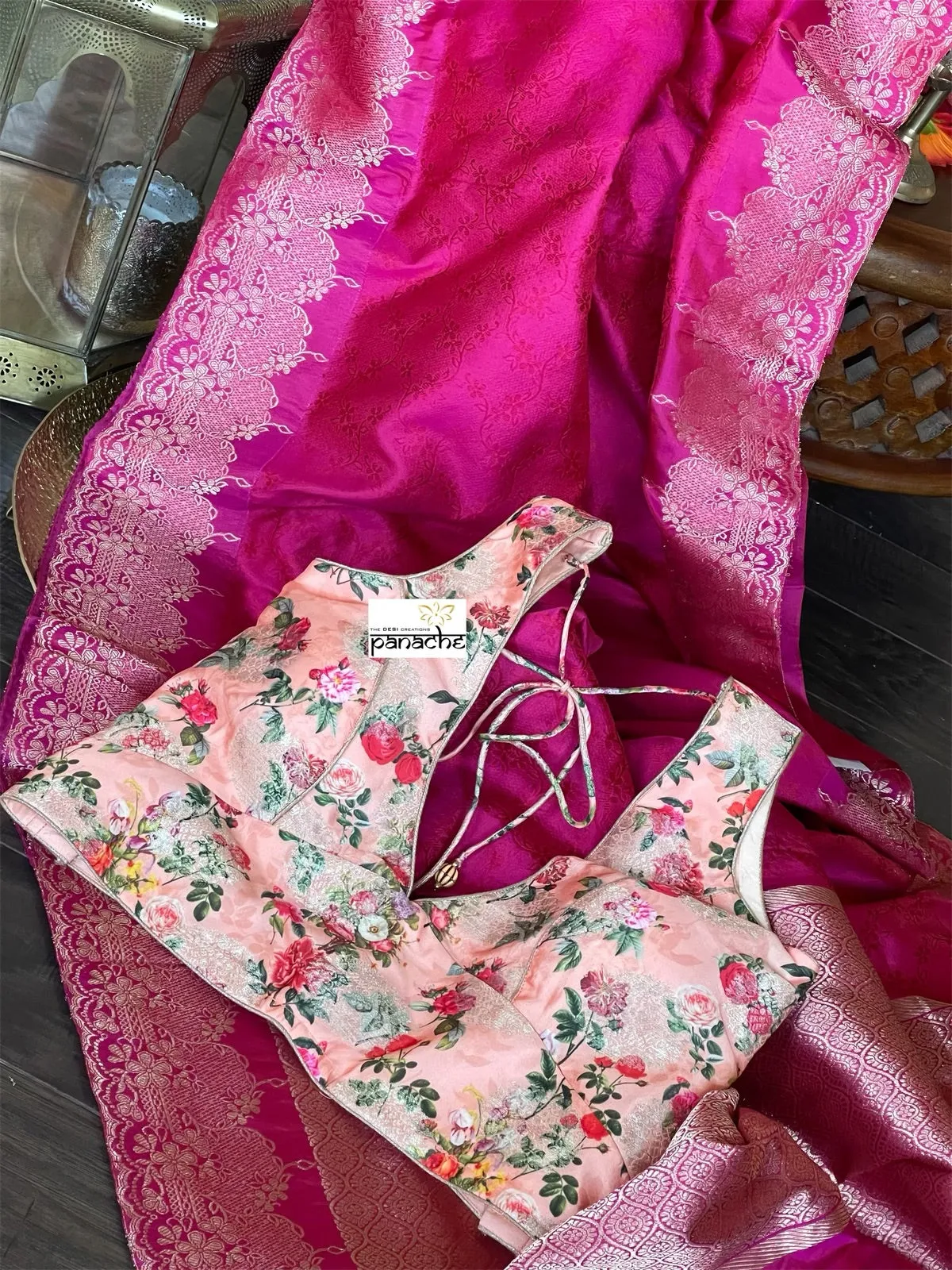 Designer Blouse - Peach Pink Floral