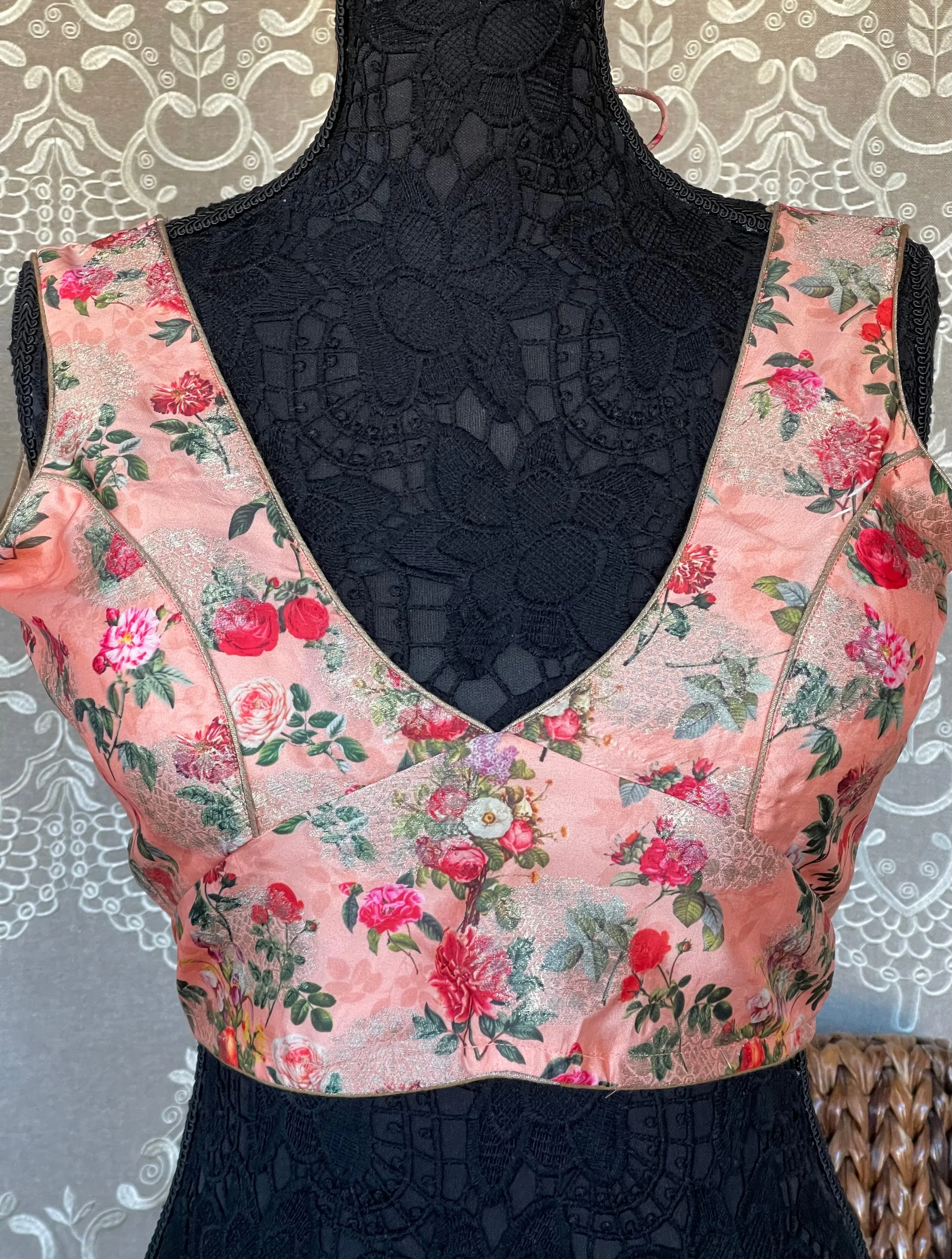 Designer Blouse - Peach Pink Floral