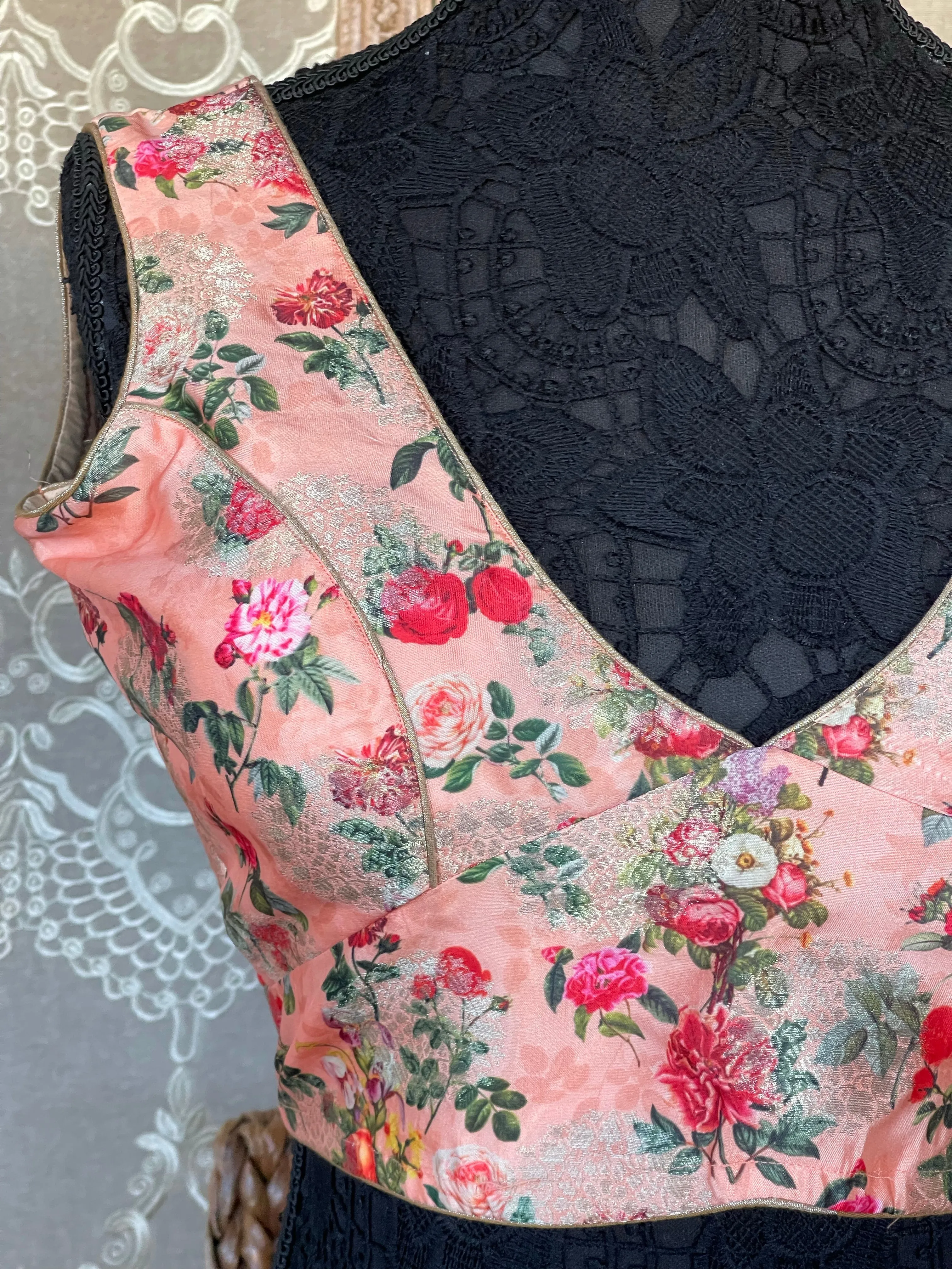 Designer Blouse - Peach Pink Floral