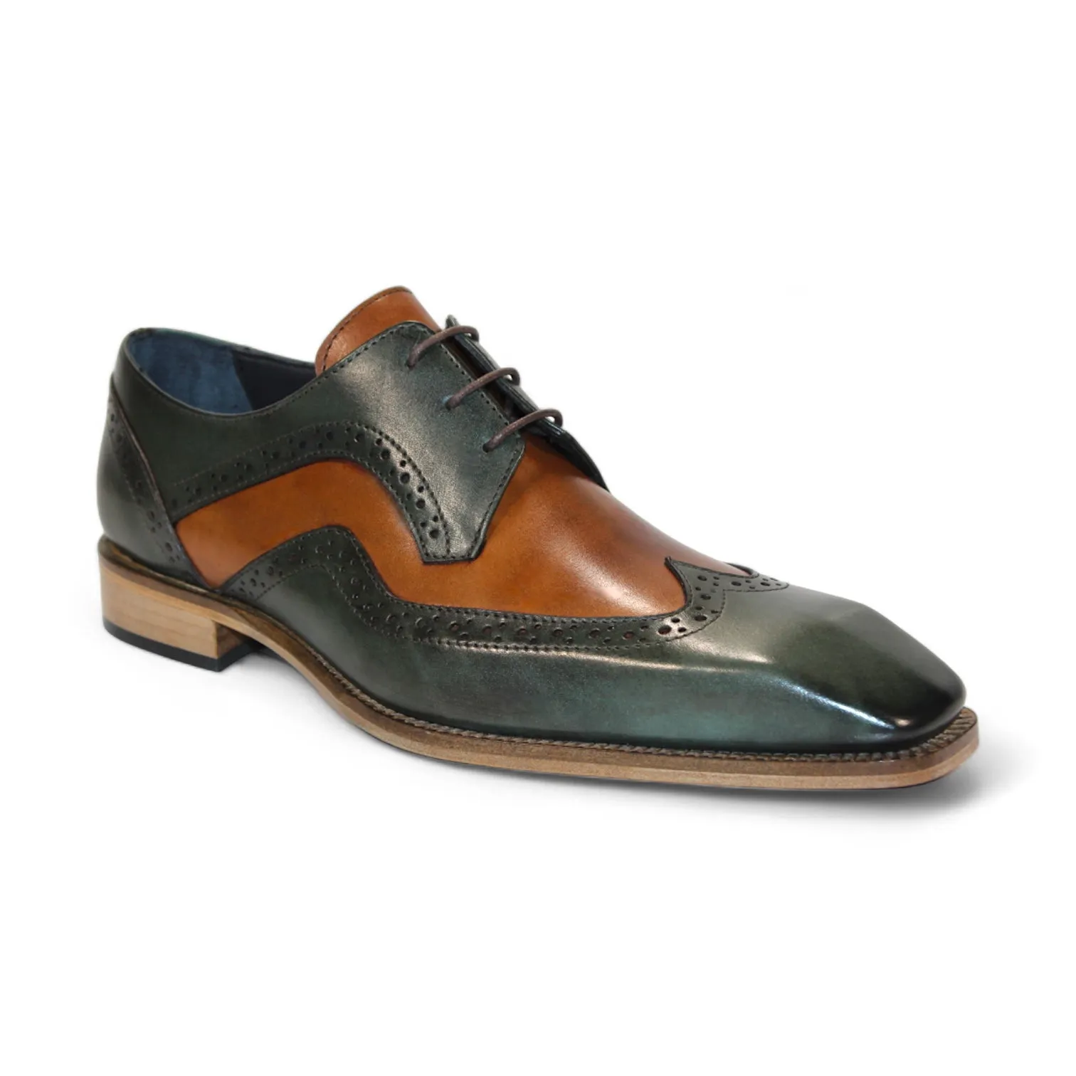 Duca Saranno Men's Shoes Green/Cognac Calf-Skin Leather Oxfords (D1169)