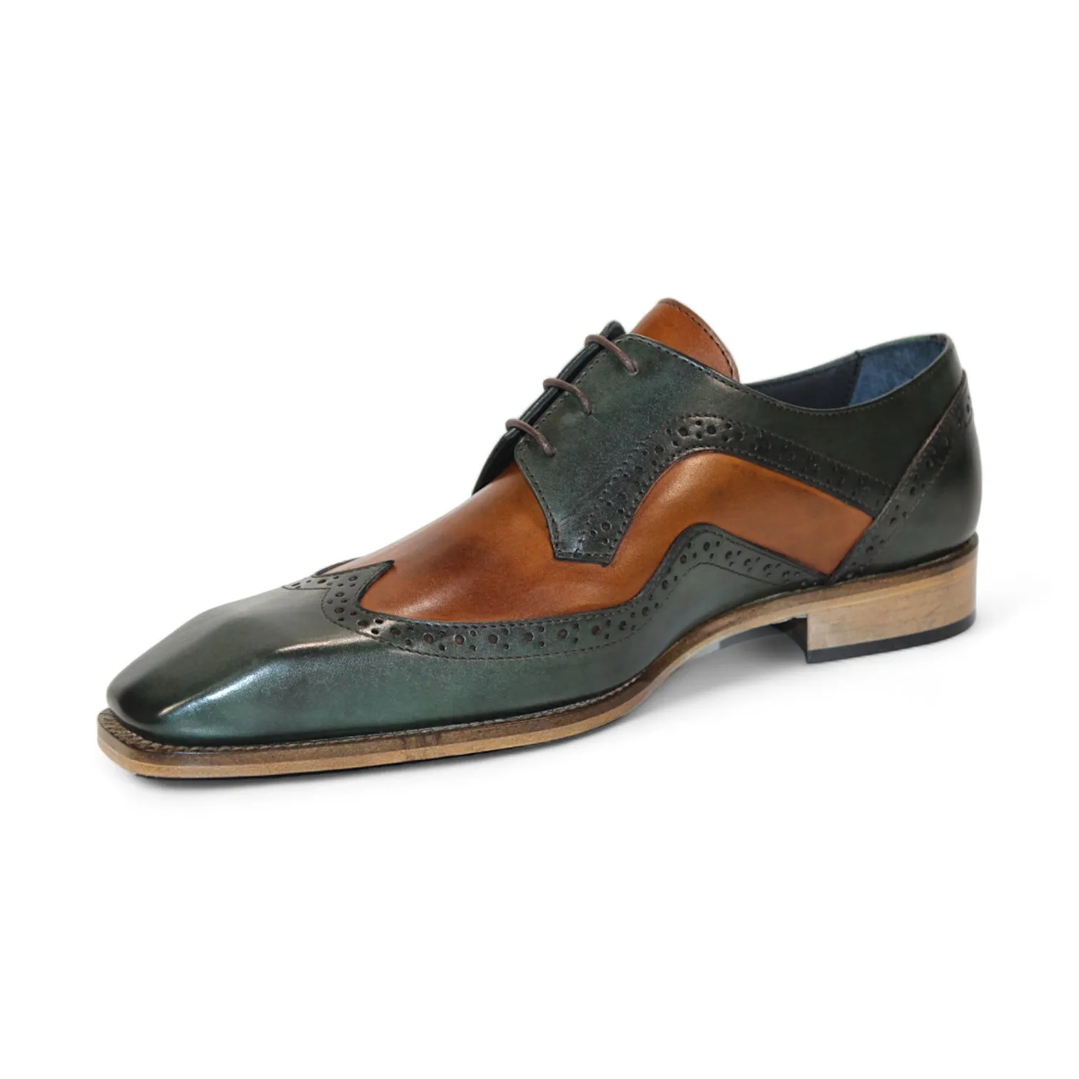 Duca Saranno Men's Shoes Green/Cognac Calf-Skin Leather Oxfords (D1169)