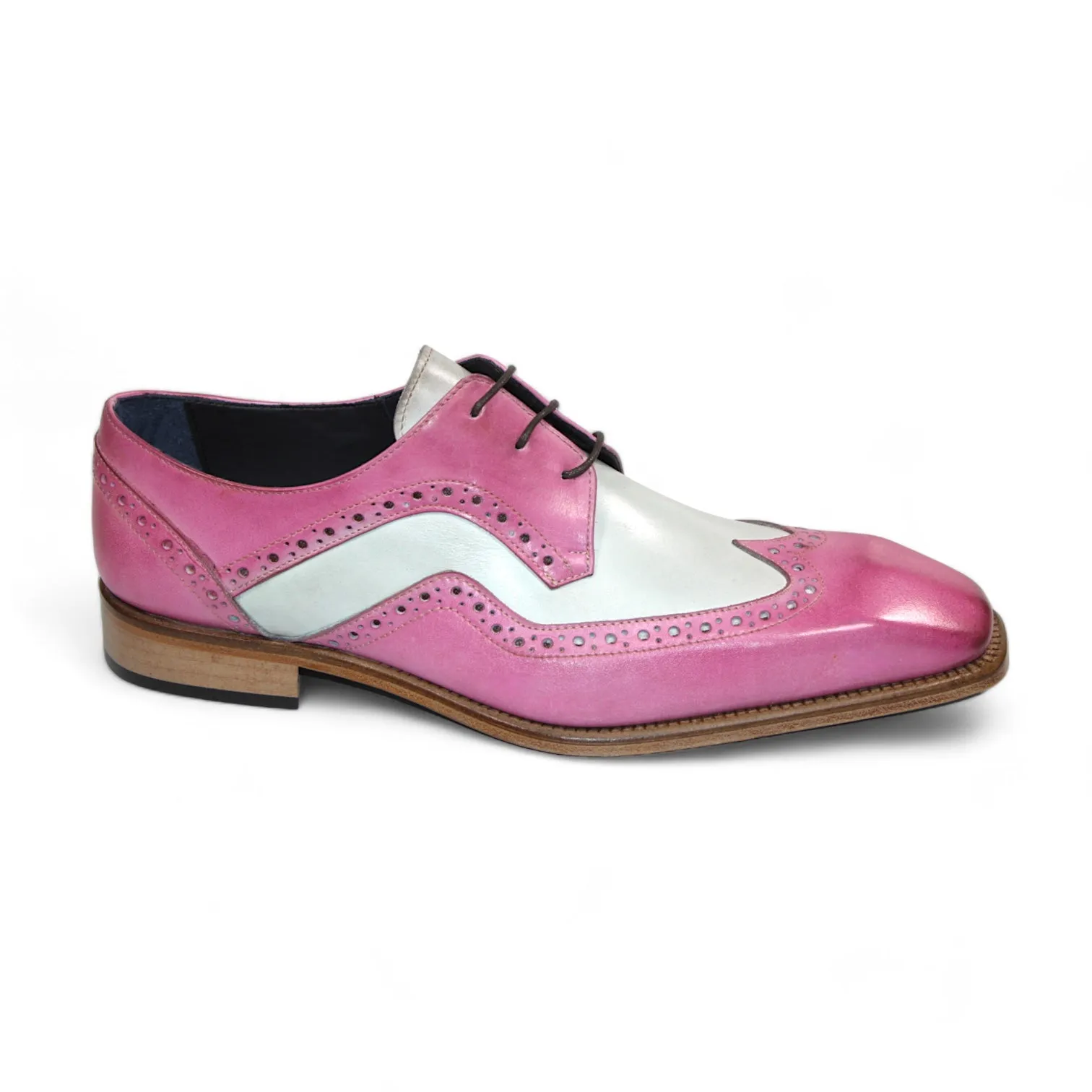 Duca Saranno Men's Shoes Pink/Panna Calf-Skin Leather Oxfords (D1171)