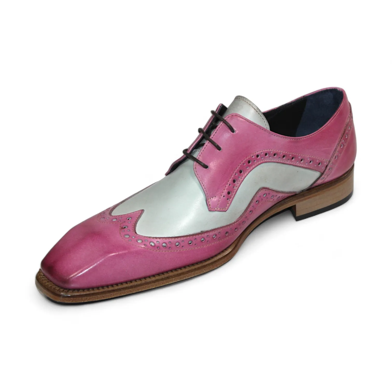 Duca Saranno Men's Shoes Pink/Panna Calf-Skin Leather Oxfords (D1171)