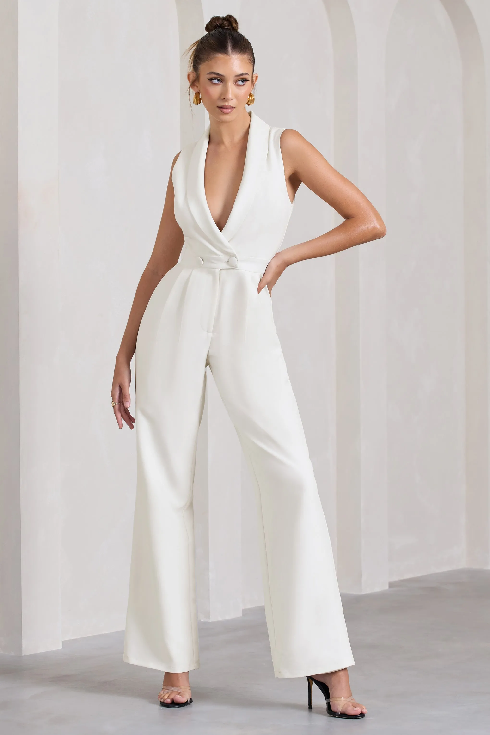 Endure | White Tailored Sleeveless Wide-Leg Jumpsuit