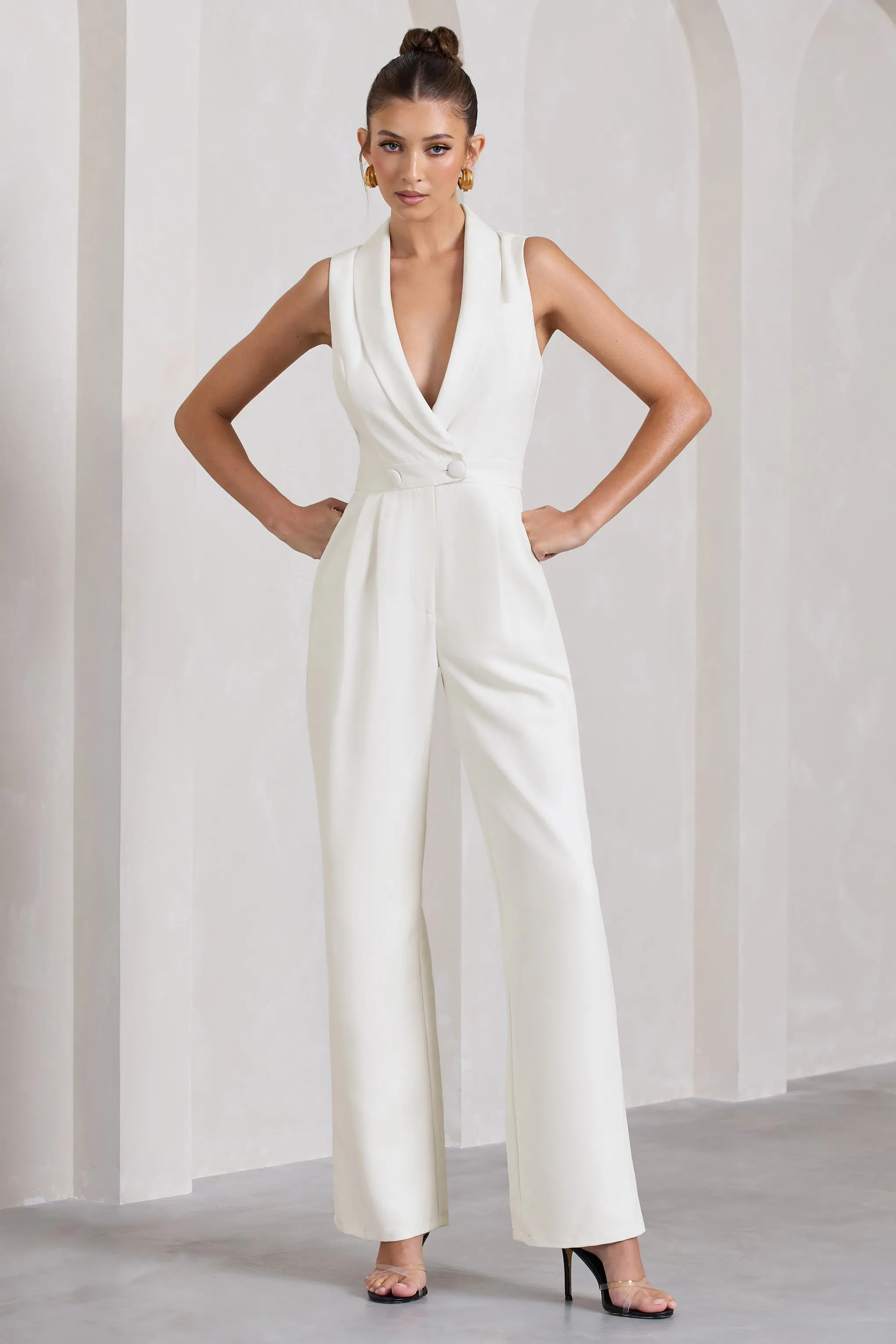 Endure | White Tailored Sleeveless Wide-Leg Jumpsuit