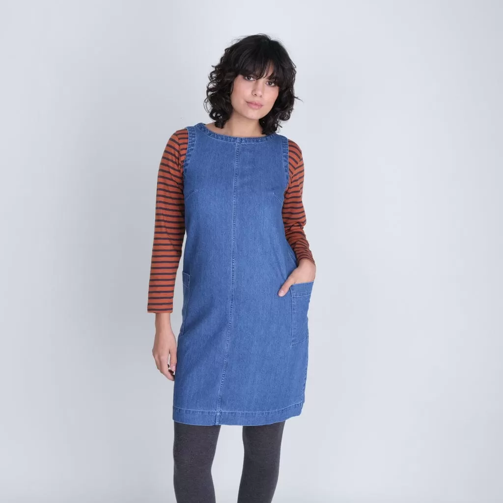 Eva Pinafore Cotton Dress | Denim