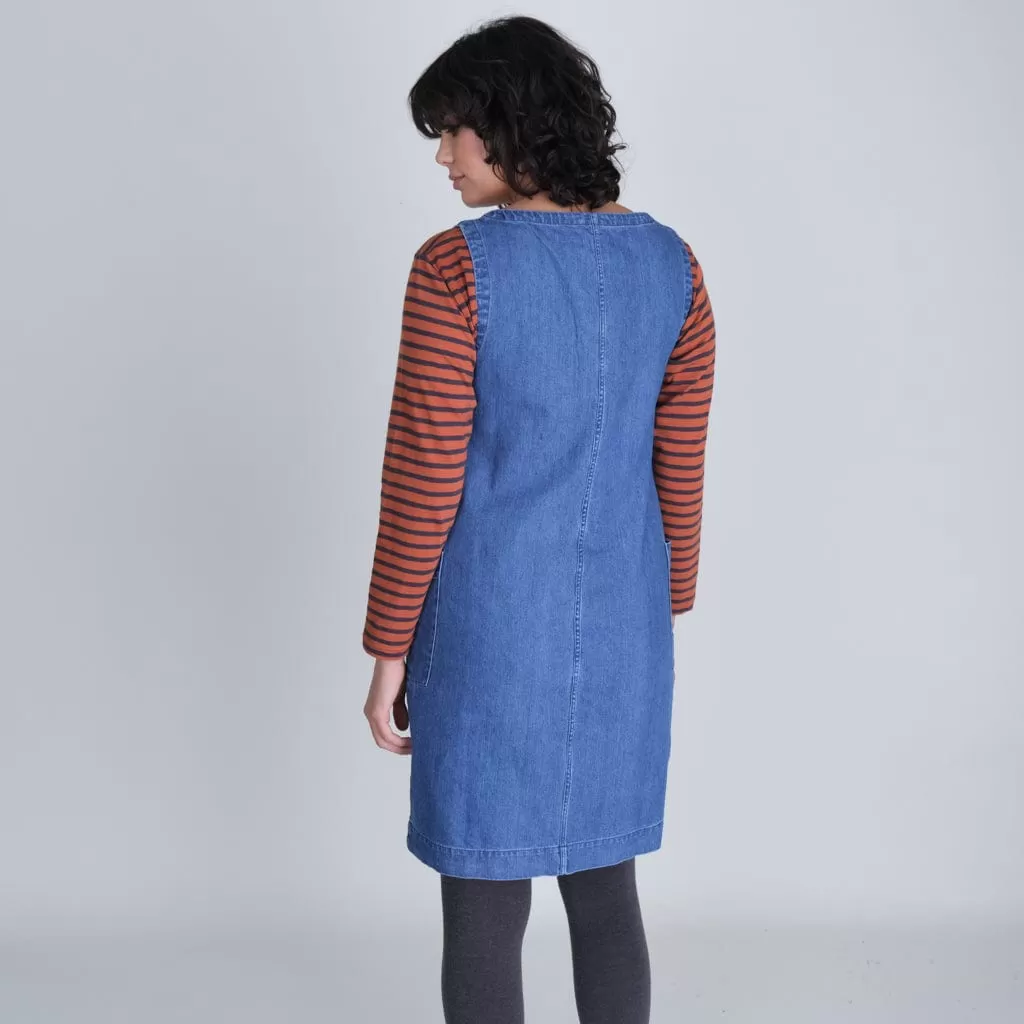 Eva Pinafore Cotton Dress | Denim