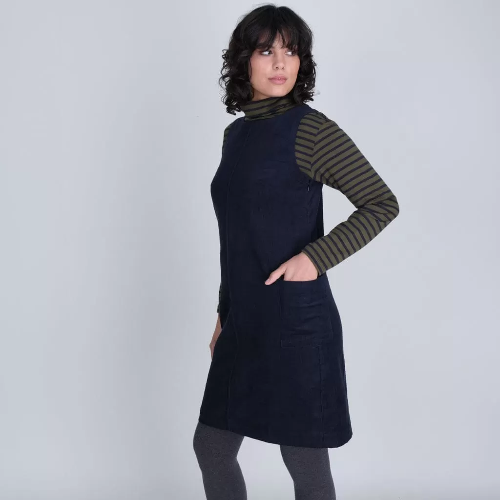 Eva Pinafore Cotton Dress | Navy Cord