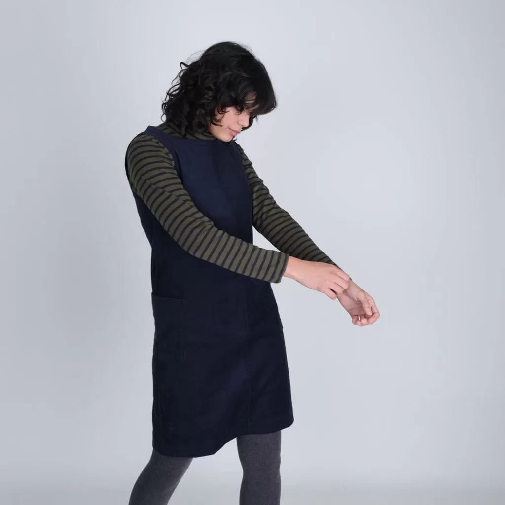 Eva Pinafore Cotton Dress | Navy Cord