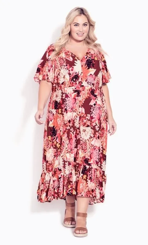 Evans Pink Floral Frill Hem Midaxi Dress