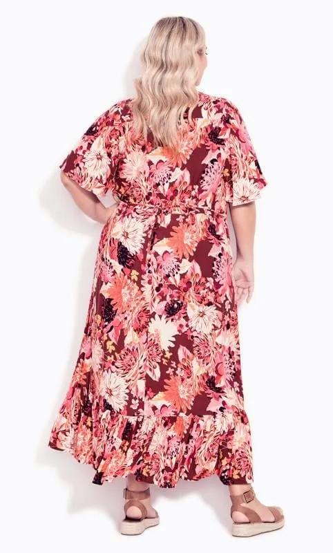 Evans Pink Floral Frill Hem Midaxi Dress