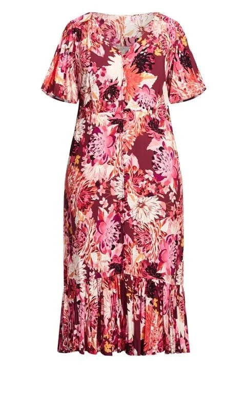 Evans Pink Floral Frill Hem Midaxi Dress