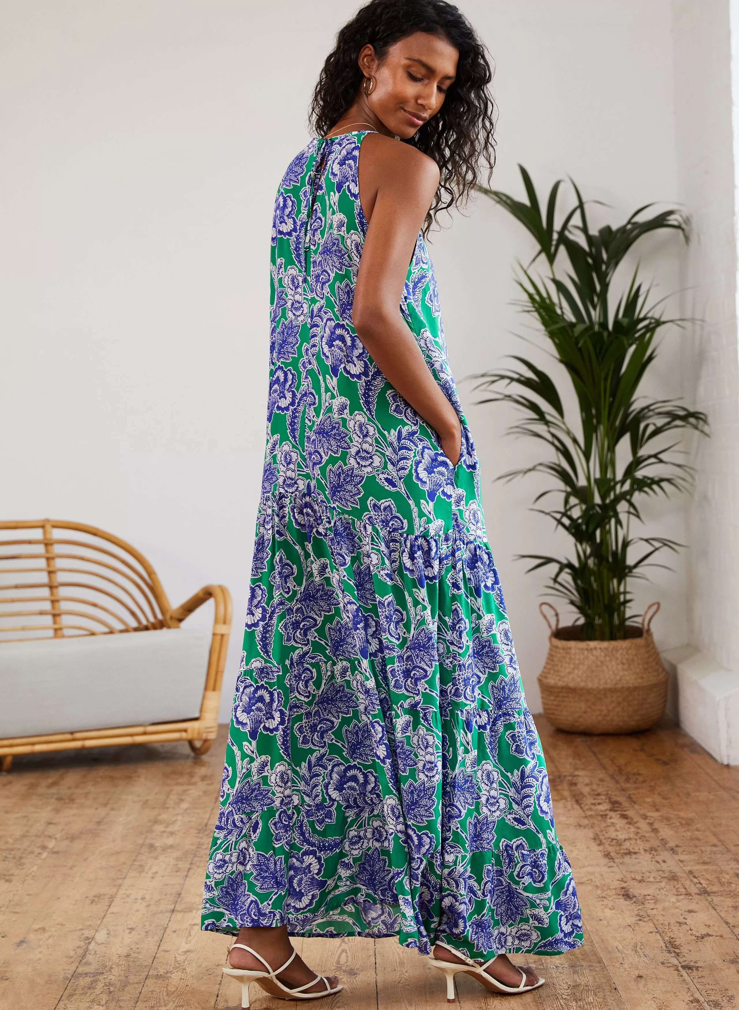 Everly Positano Print LENZING ECOVERO Halterneck Maxi Dress | Green & Blue