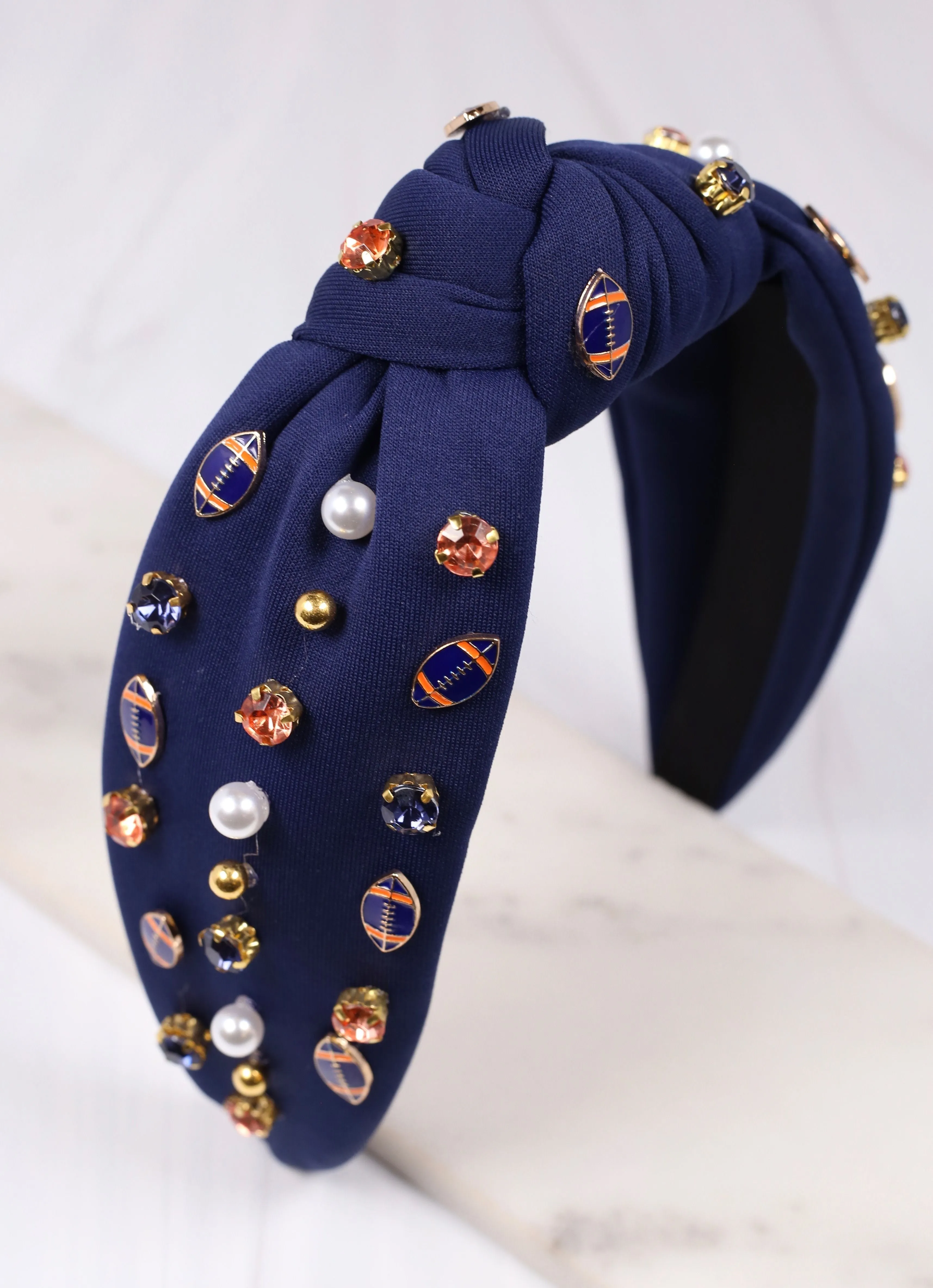 Football Embellished Headband NAVY ORANGE