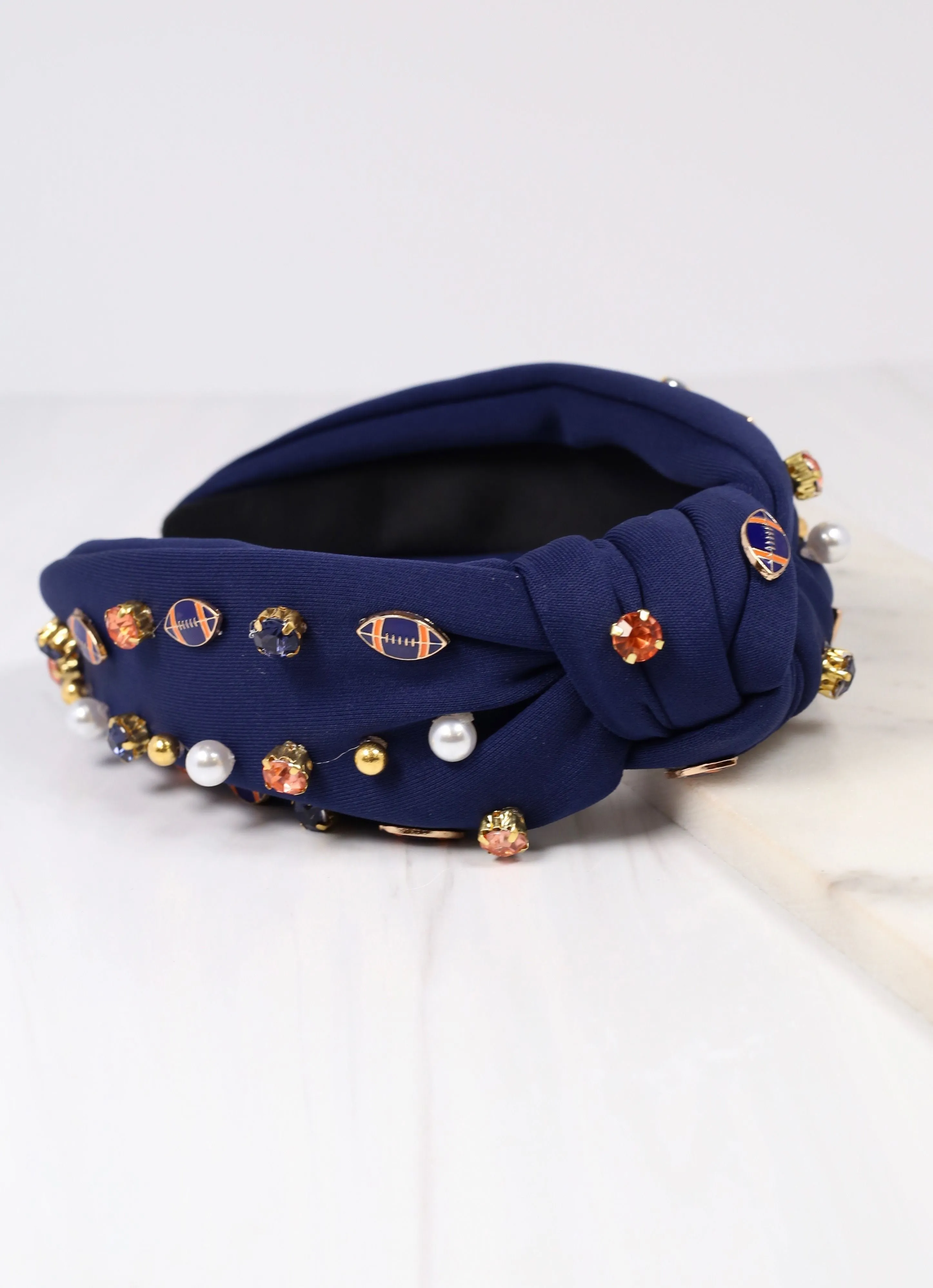 Football Embellished Headband NAVY ORANGE