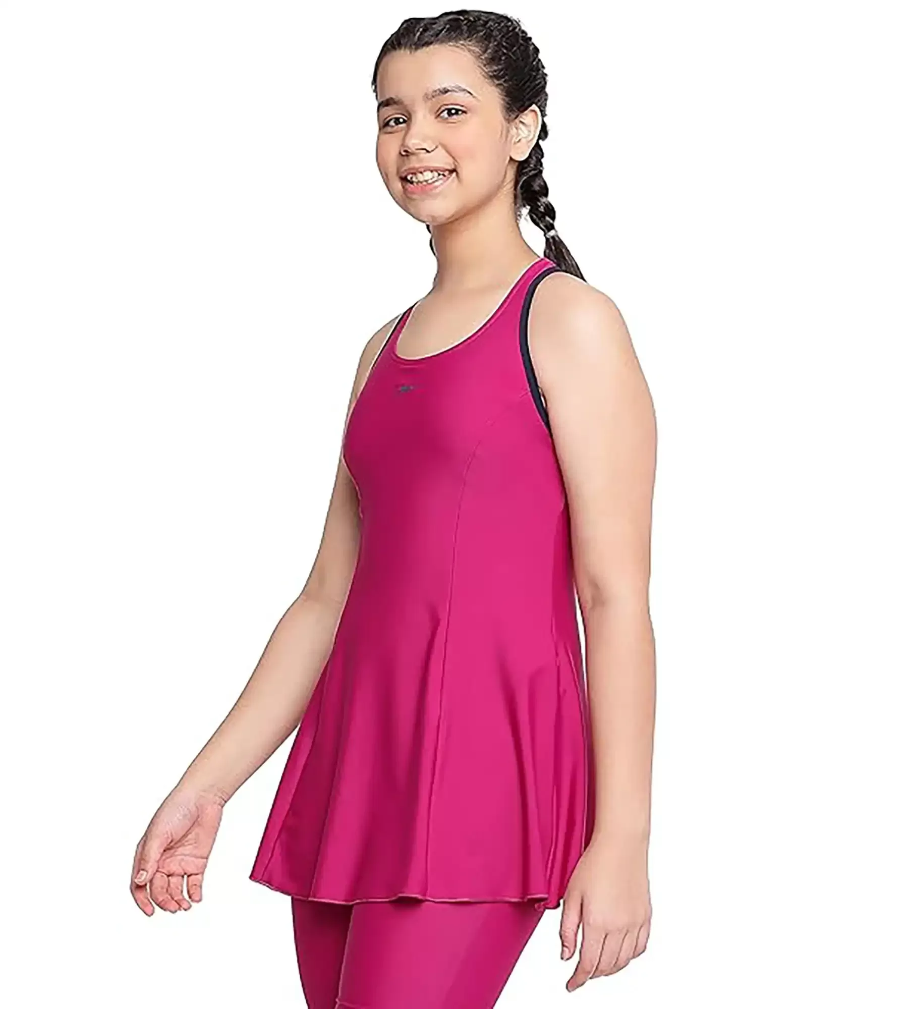 Girl's Racerback Swimdress With Boyleg - Berry & True Navy