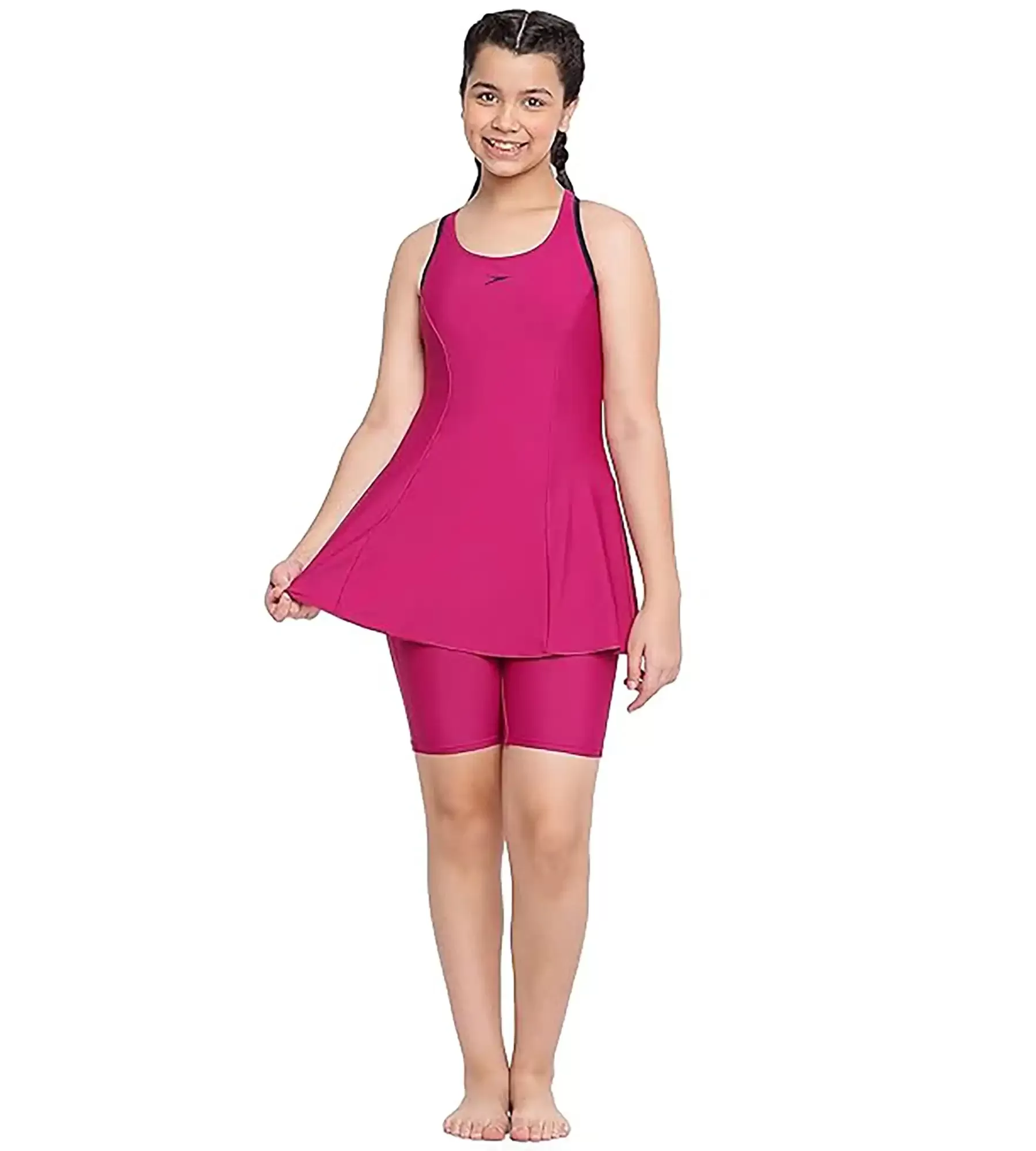 Girl's Racerback Swimdress With Boyleg - Berry & True Navy