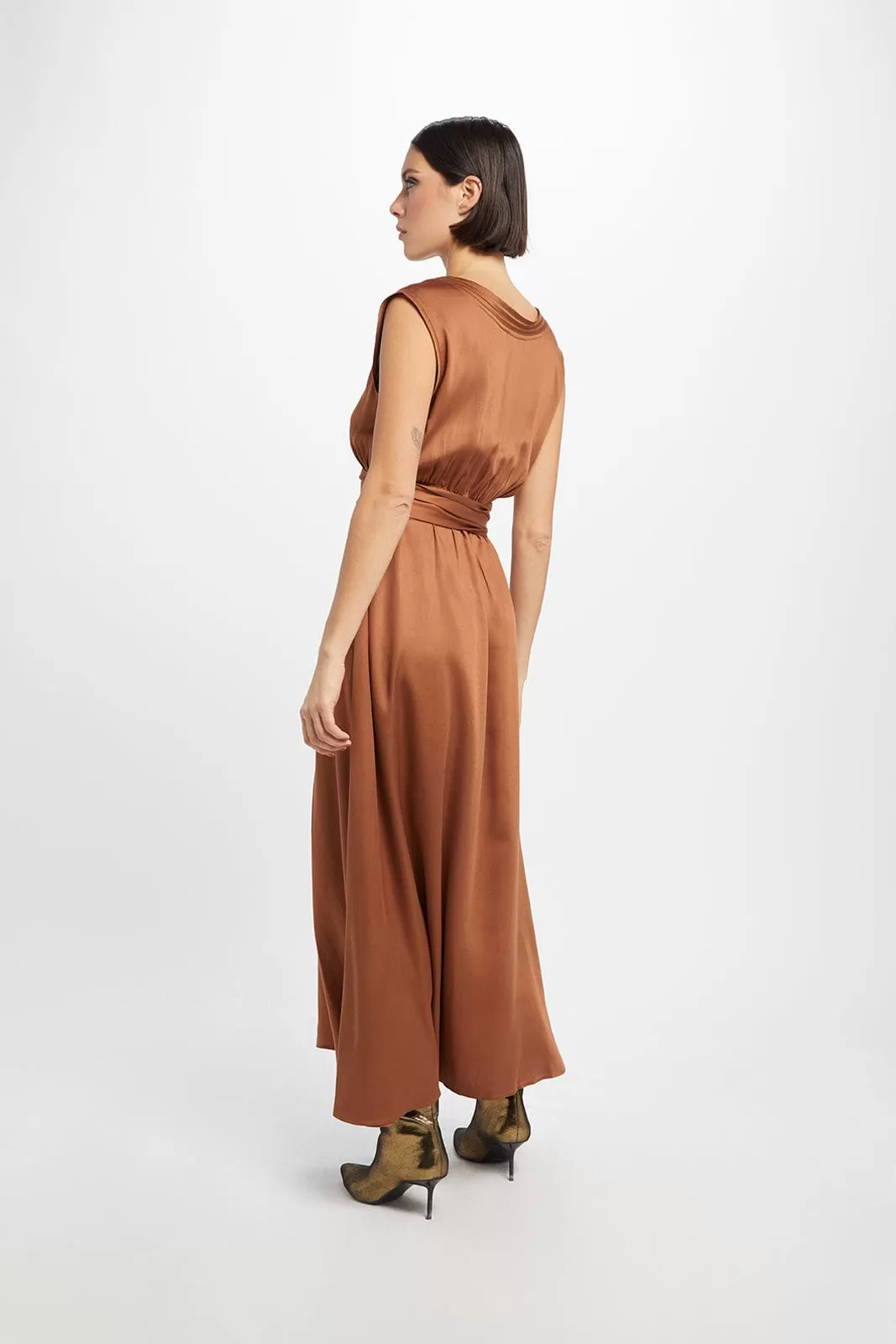 Grace Embroidered TENCEL Modal Vegan Midi Dress | Caramel